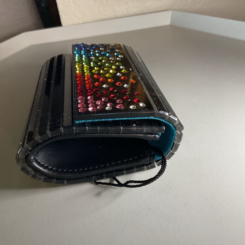 KURT GEIGER MINI PARTY CLUTCH REMOVABLE BEADED STRAP BLACK WITH CRYSTALS NWOT - Picture 4 of 11